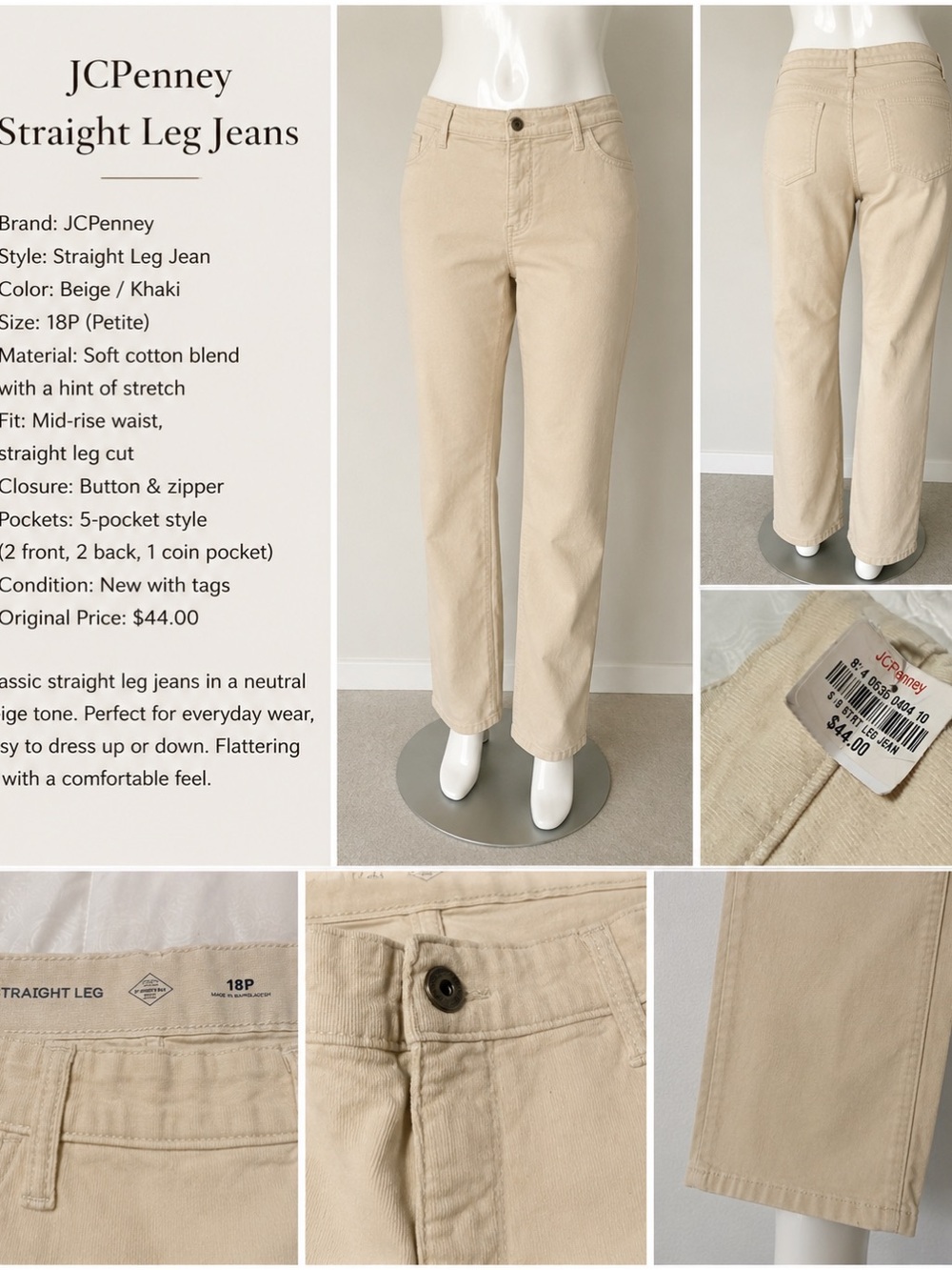 jcpenney Beige Straight-Leg Chinos for women